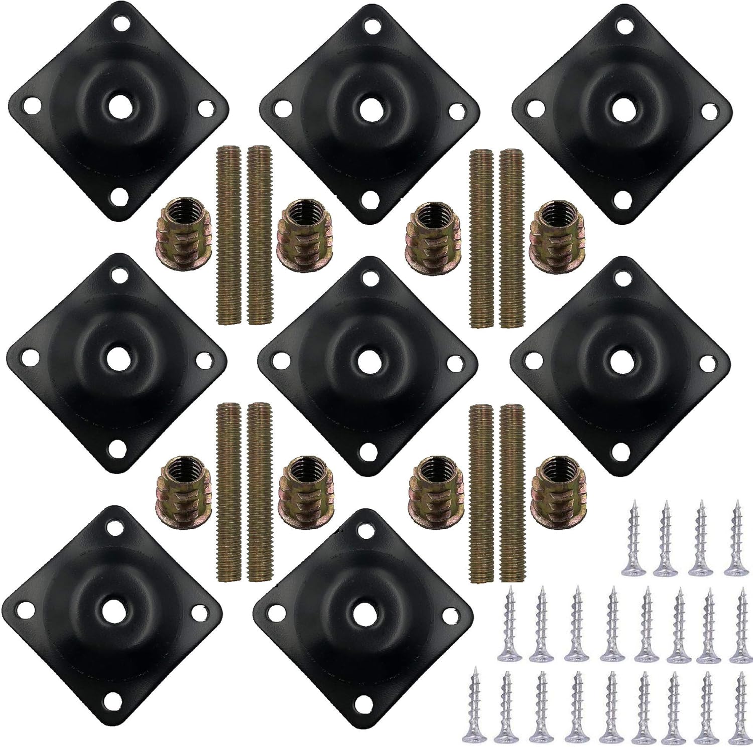 8 Sets Furniture Leg Mounting Plates with Hanger Bolts Screws Great for Furniture Sofas Couches Seats (Black)