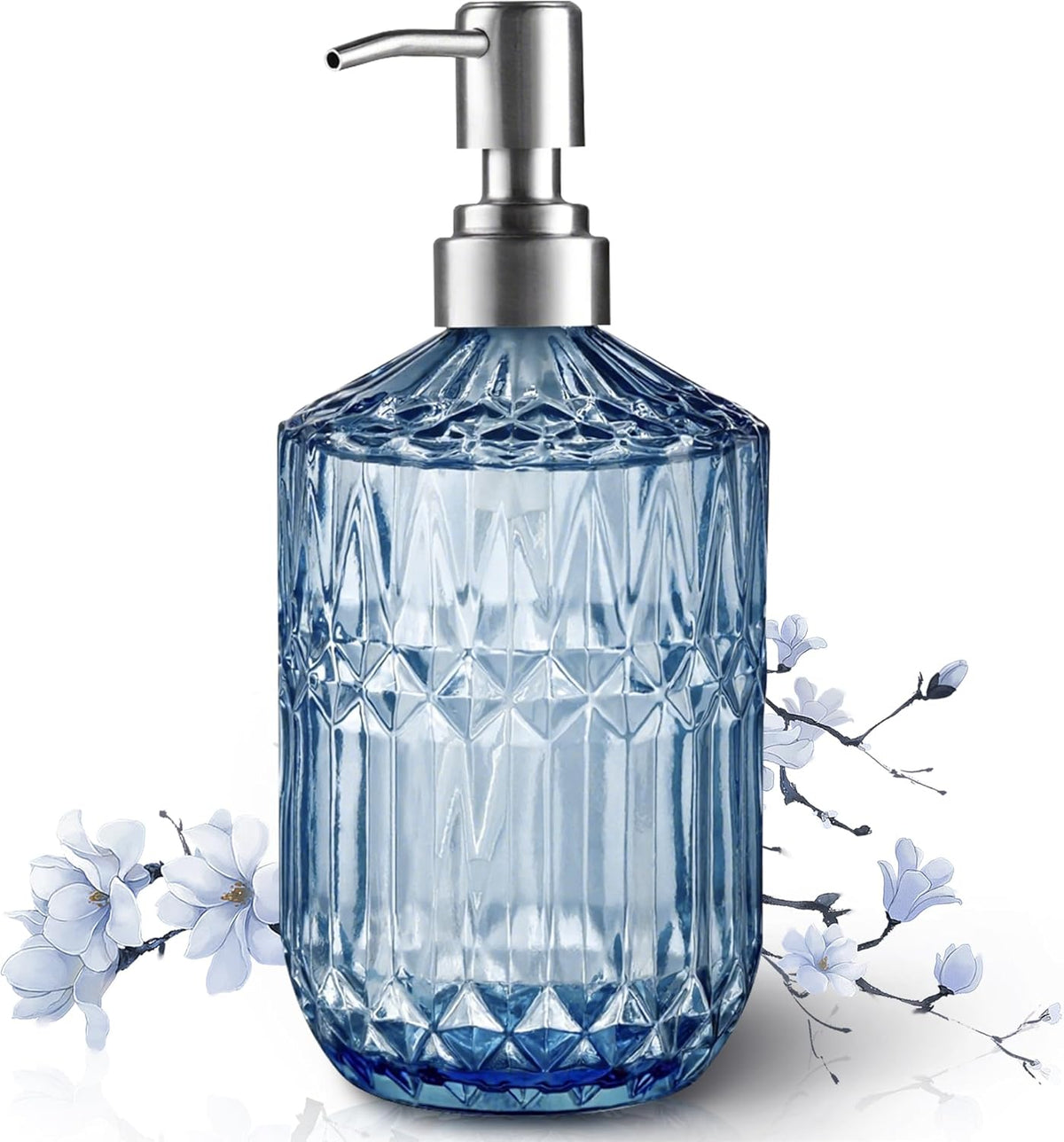 13 Oz Refillable Soap Dispenser, Glass Soap Dispenser for Dispense Hand Soap, Dish Soap, Lotion 2pack (Blue)
