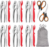 20-piece Seafood Tools Set includes 6 Crab Crackers, 6 Lobster Shellers, 6 Crab Leg Forks/Picks and 2 Seafood Scissors & Storage Bag - Nut Cracker Set