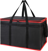 Insulated Food Delivery Bag - Hot & Cold Meal Carrier, Catering/Doordash Pizza Warmer, Grocery Tote, Cooler Bag for Parties (Black-Red, 1Pk), Ideal for Food Warming Transport