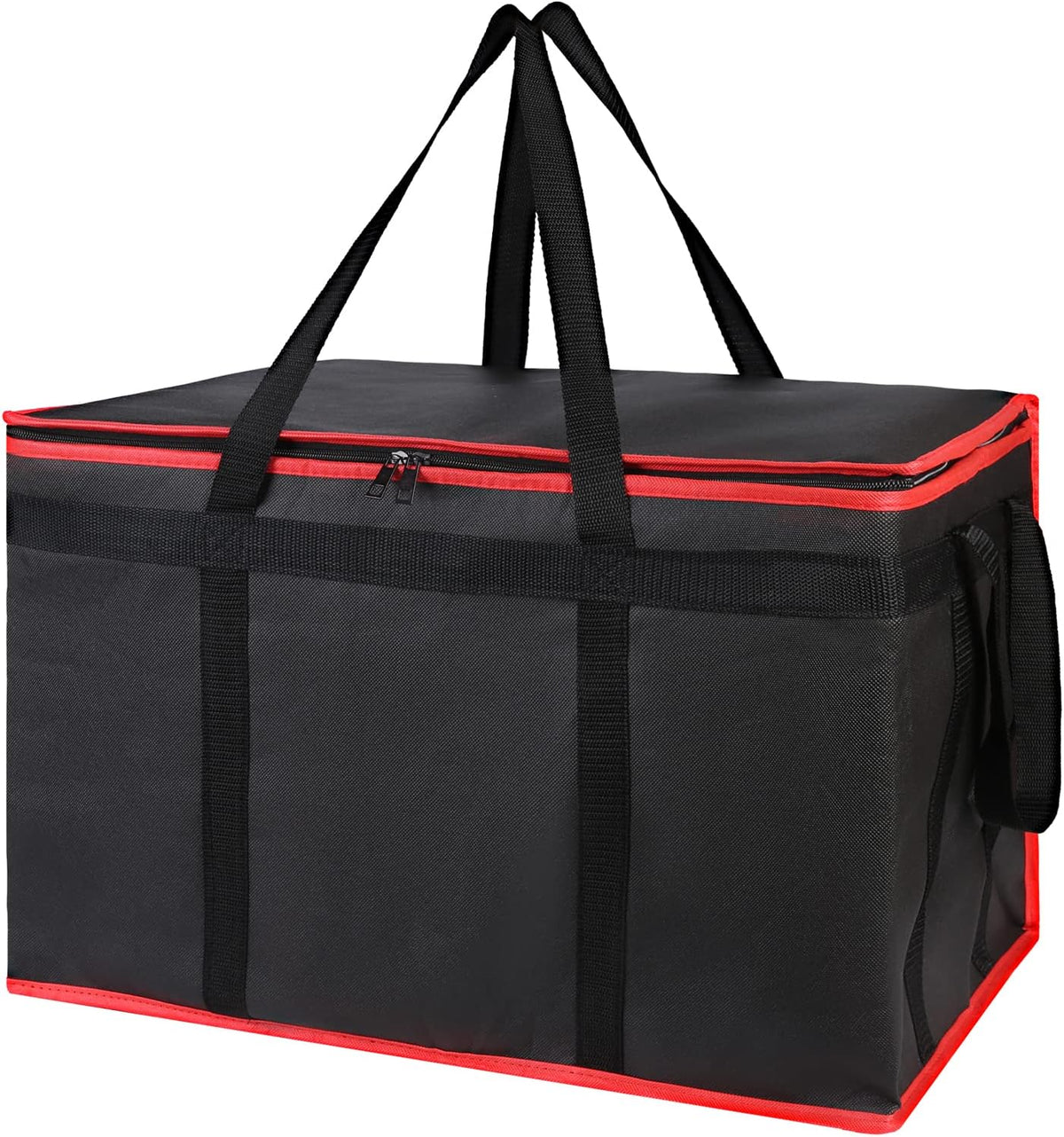 Insulated Food Delivery Bag - Hot & Cold Meal Carrier, Catering/Doordash Pizza Warmer, Grocery Tote, Cooler Bag for Parties (Black-Red, 1Pk), Ideal for Food Warming Transport