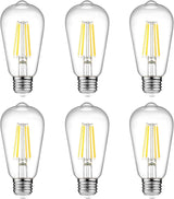 Vintage LED Edison Bulbs, 6W, Non-Dimmable, Equivalent 60W, High Brightness Cool White 4000K, ST58 Antique LED Filament Bulbs with 80+ CRI, E26 Medium Base, Clear Glass, 6 Packs