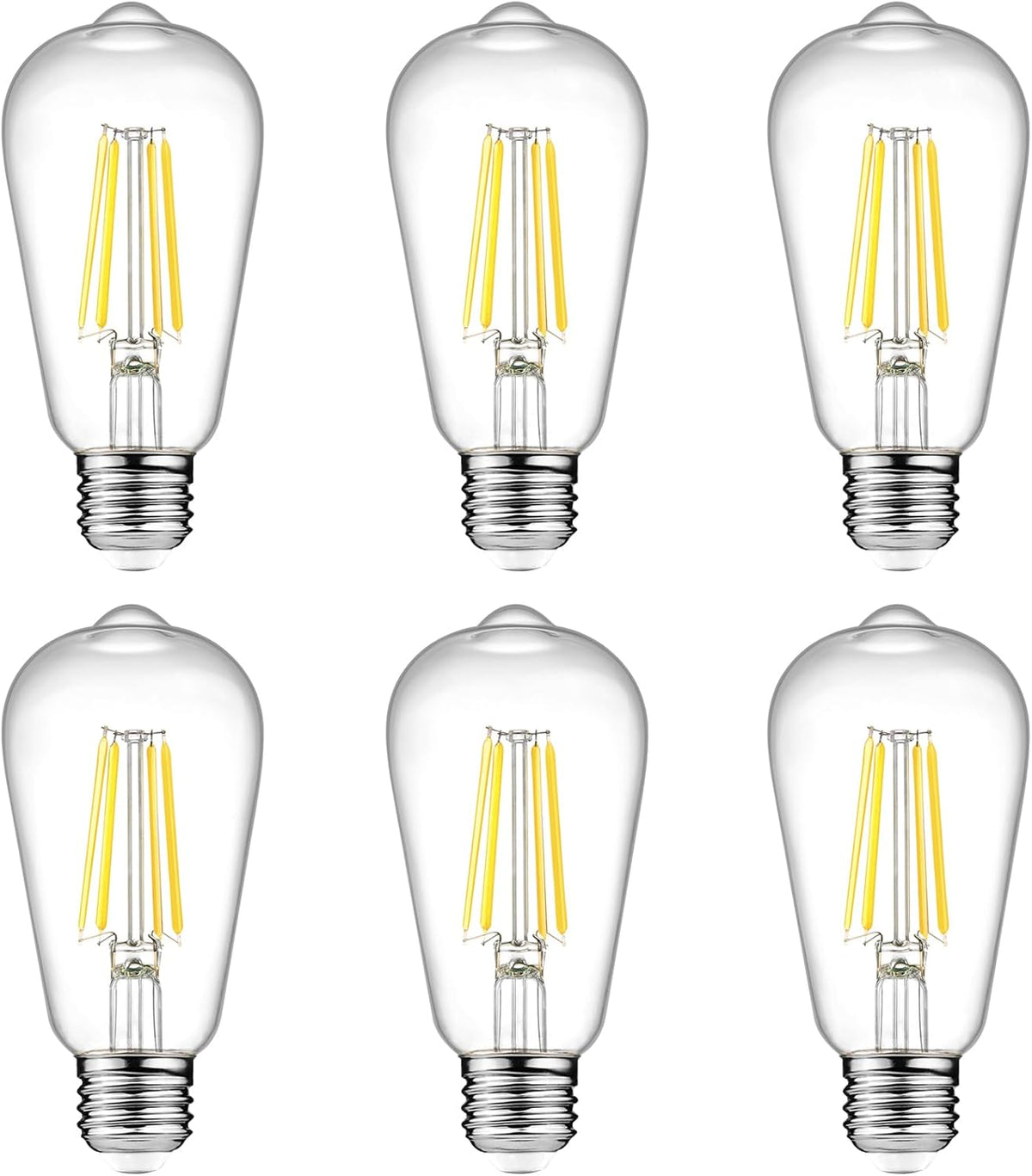 Vintage LED Edison Bulbs, 6W, Non-Dimmable, Equivalent 60W, High Brightness Cool White 4000K, ST58 Antique LED Filament Bulbs with 80+ CRI, E26 Medium Base, Clear Glass, 6 Packs