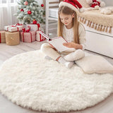 Cream White Round Rugs for Bedroom, 4 Ft Machine Washable Circle Area Rugs for Living Room, Non-Slip Fluffy Carpet for Teen Girls and Boys, Dorms, Nursery Rooms, Home Decor Aesthetic