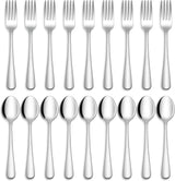 24-piece Forks and Spoons Silverware Set, Food Grade Stainless Steel Flatware Cutlery Set for Home, Kitchen and Restaurant, Mirror Polished, Dishwasher Safe