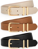 3 Pack Women's Leather Belts for Jeans Pants Dresses Fashion Ladies Gold/Sliver Buckle Leather Belts