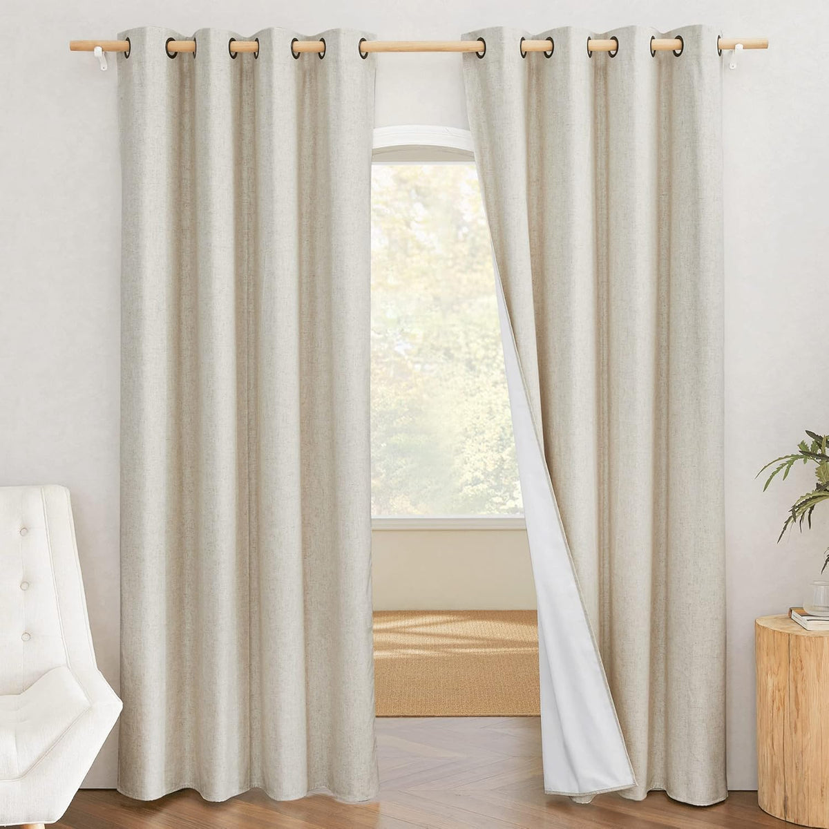 Linen Curtains 84 Inch Long 100% Blackout 2 Panels Natural Thick Farmhouse Living Room Soundproof Curtain Thermal Insulated Window Treatment Door Curtain Drapes (52-Inch Width Each Panel)