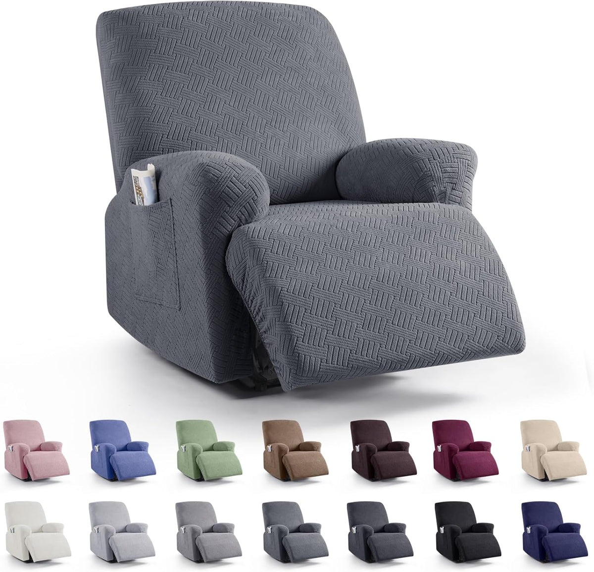 Recliner Covers, Stretch Reclining Chair Covers, Recliner Sofa Slipcovers Stripe Jacquard Recliner Couch Covers Furniture Protector Covers for Pet Kid (1 Seater, Dark Gray)