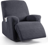 Recliner Covers, Stretch Reclining Chair Covers, Recliner Sofa Slipcovers Stripe Jacquard Recliner Couch Covers Furniture Protector Covers for Pet Kid (1 Seater, Deep Gray)