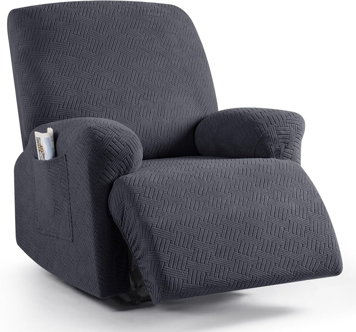 Recliner Covers, Stretch Reclining Chair Covers, Recliner Sofa Slipcovers Stripe Jacquard Recliner Couch Covers Furniture Protector Covers for Pet Kid (1 Seater, Deep Gray)