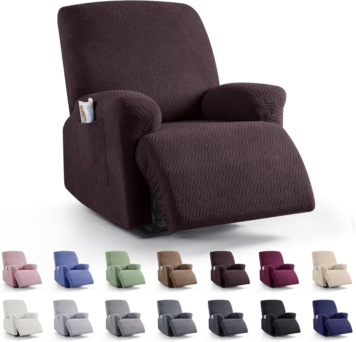 Recliner Covers, Stretch Reclining Chair Covers, Recliner Sofa Slipcovers Stripe Jacquard Recliner Couch Covers Furniture Protector Covers for Pet Kid (1 Seater, Dark Coffee)