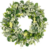 Green Eucalyptus Leaves Front Door Wreath,  24 Inch Artificial Spring Summer Greenery Wreath Front Door Decoration Boxwood with Big Berries Farmhouse Outdoor Year-Round - Indoor/Outdoor