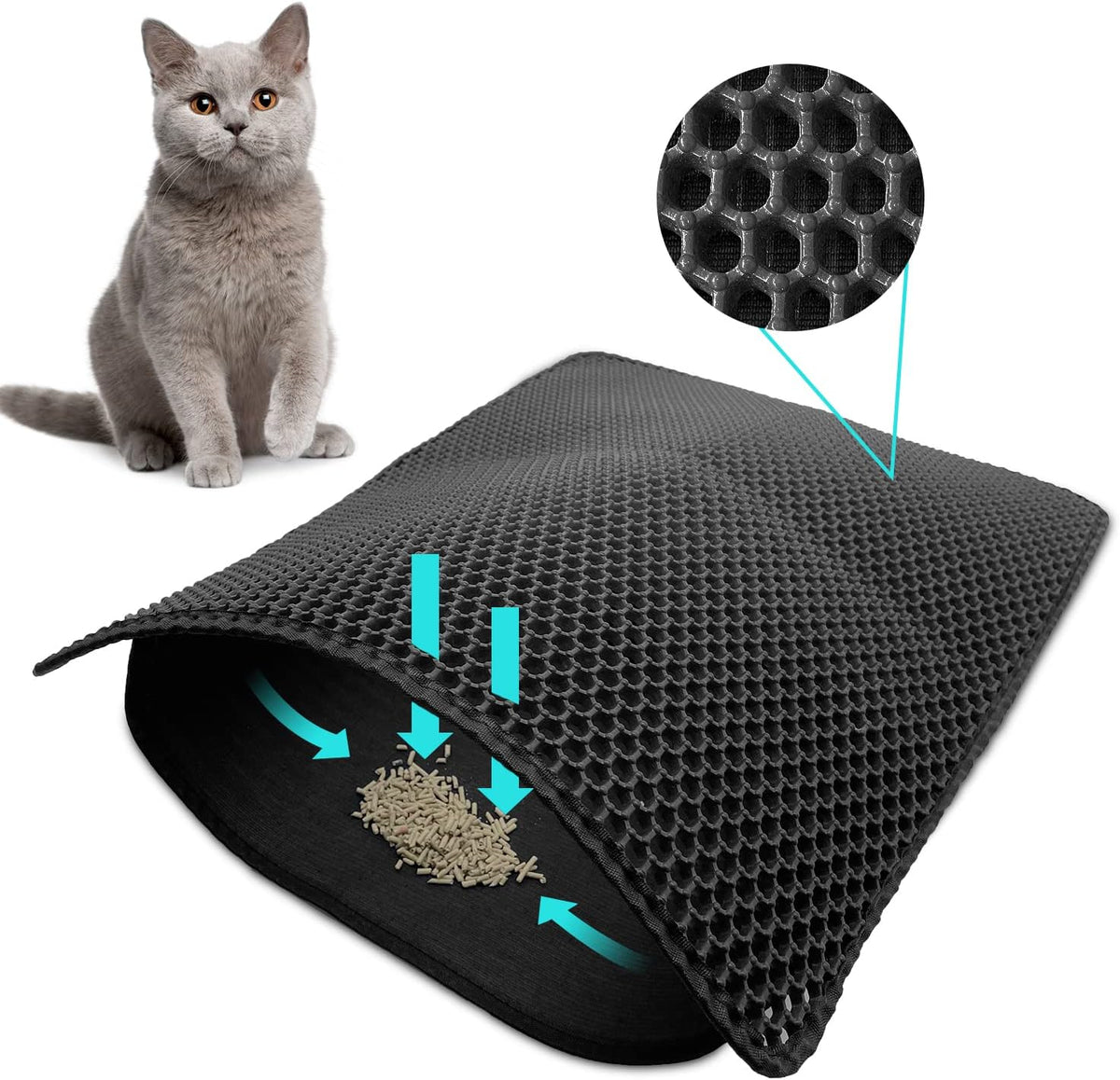 Cat Litter Mat Trapper – 60x45cm Double-Layer Honeycomb Design, Waterproof & Urine-Proof, Traps Litter to Keep Floors Clean