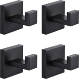 4 Pack Bathroom Towel Hooks, Screw-in Square Matte Black Wall Hooks Robe Hook, Anti-Rust SUS304 Stainless Steel Heavy-Duty Door Hanger Coat Hook, Sturdy for Bathroom/Bedroom/Kitchen/Hotel