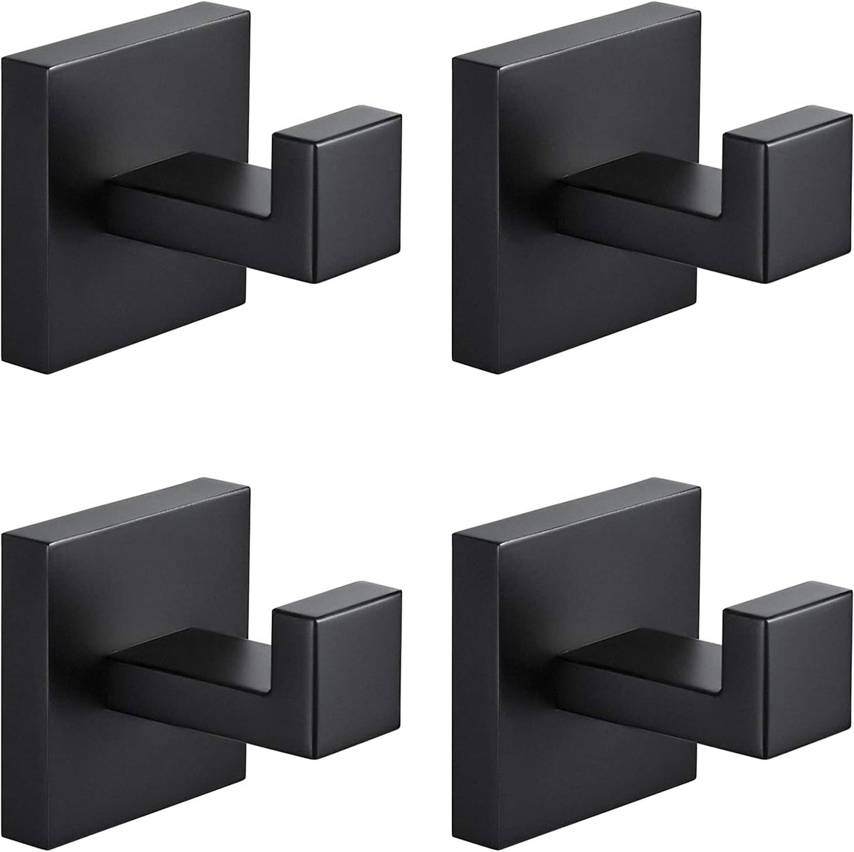 4 Pack Bathroom Towel Hooks, Screw-in Square Matte Black Wall Hooks Robe Hook, Anti-Rust SUS304 Stainless Steel Heavy-Duty Door Hanger Coat Hook, Sturdy for Bathroom/Bedroom/Kitchen/Hotel