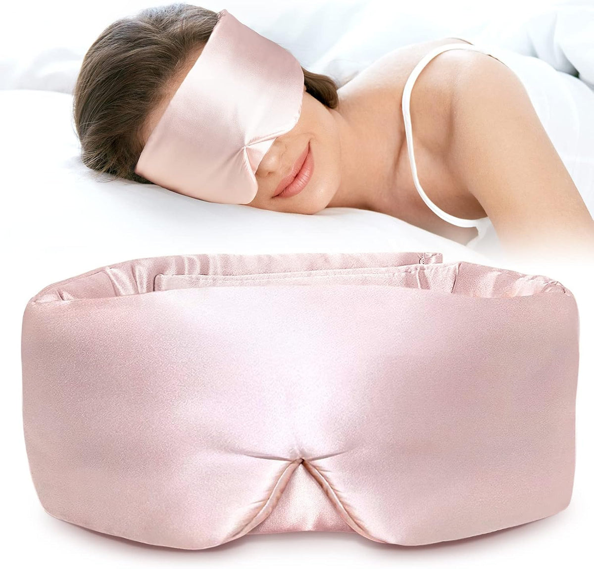 Silk Sleep Mask for Side Sleeper, Eye Mask Sleeping for Women Men 100% 22 Momme Pure Mulberry Silk, Face-Hugging Padded Silk Eye Cover for Sleeping with Adjustable Band (Pink)
