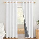 100% Absolutely Blackout Linen Curtains with Thermal Insulated White Liner,Greyish White,52" Wide,84" Length Energy Saving Curtains for Living Room 2 Panels Set,Vertical Blinds