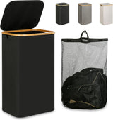 Laundry Hamper with Lid - Waterproof Freestanding Laundry Basket with Removable Liner Bag, Collapsible 110L Large Clothes Storage Laundry Bin with Easy Carry Bamboo Handle for Clothes Toys Organizer