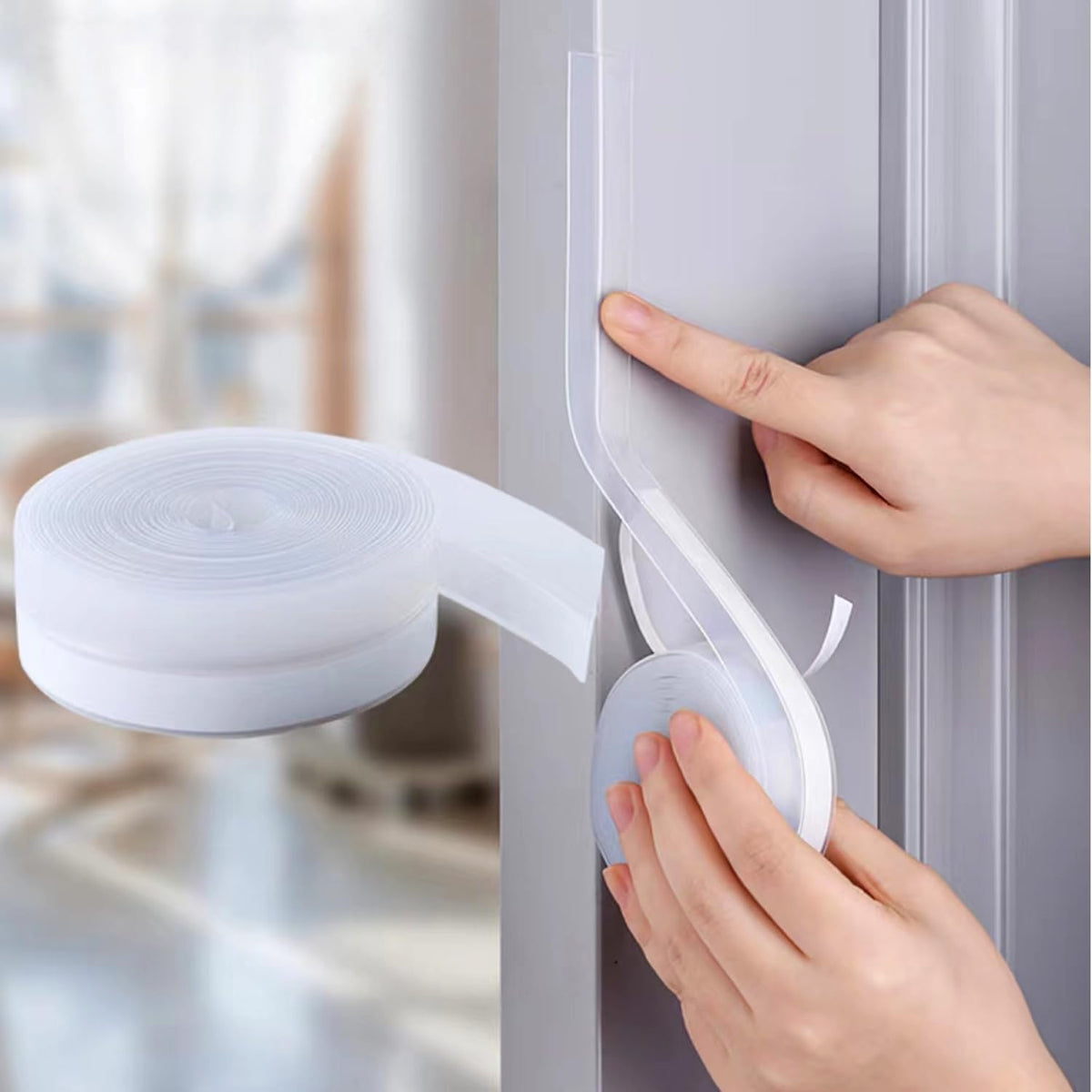 32.8FT Silicone Weather Stripping Door Seal Strip, No Residue Glass Shower Door Seal Strip Under Door Draft Stopper Silicone Sealing Tape for Doors Windows Shower Glass Gap,Transparent,35MM