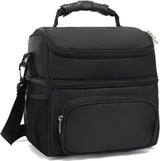 Insulated Lunch Bag Adult Lunch Box Large Tote Double Layer Cooler for Men, Women, with Adjustable Strap,Front Pocket and Mesh Side Pockets,Black