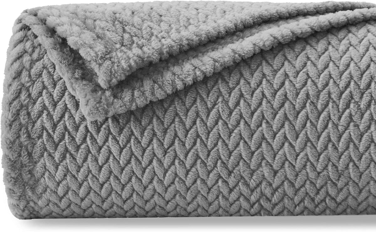 Super Soft Throw Size Blanket Grey Premium Silky Flannel Fleece Leaves Pattern Lightweight Bed Blanket All Season Use (Grey, Throw(50"x60"))