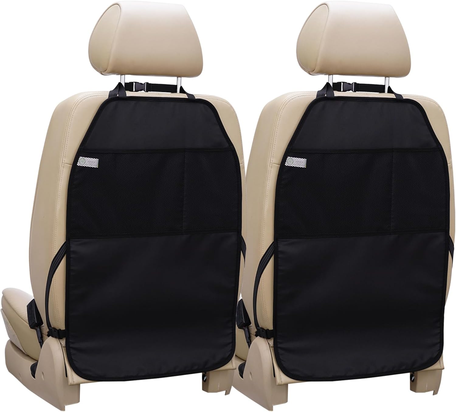 Car Seat Protector Large Kick Mat 2 Pack Durable Water Resistant Auto Seat Back Covers with 2 Mesh Pockets Protection Against Dust Mud Scratches (Black, 2-Pack)
