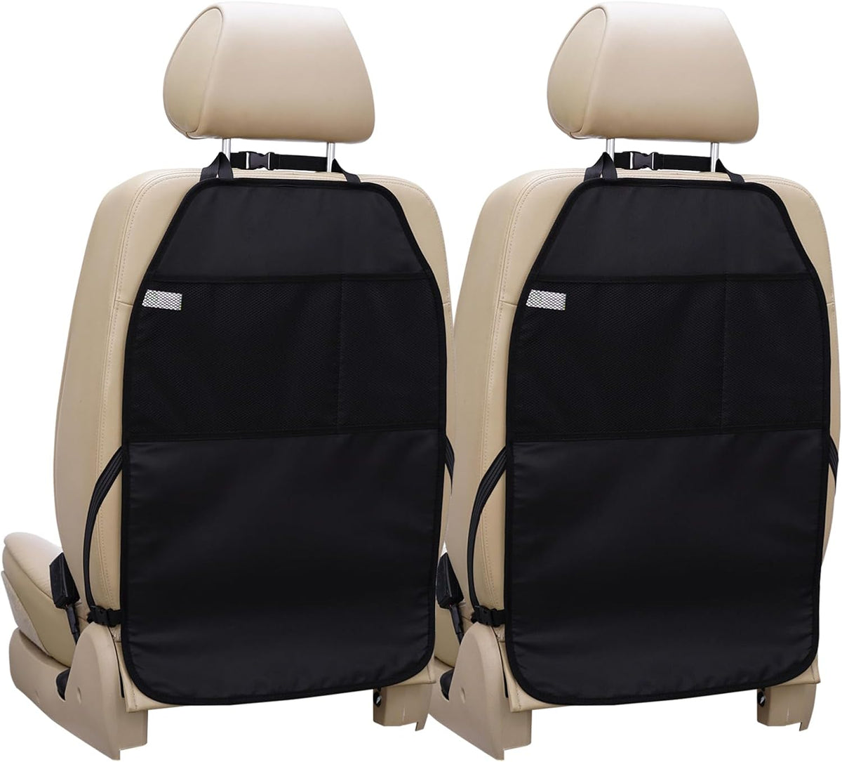 Car Seat Protector Large Kick Mat 2 Pack Durable Water Resistant Auto Seat Back Covers with 2 Mesh Pockets Protection Against Dust Mud Scratches (Black, 2-Pack)