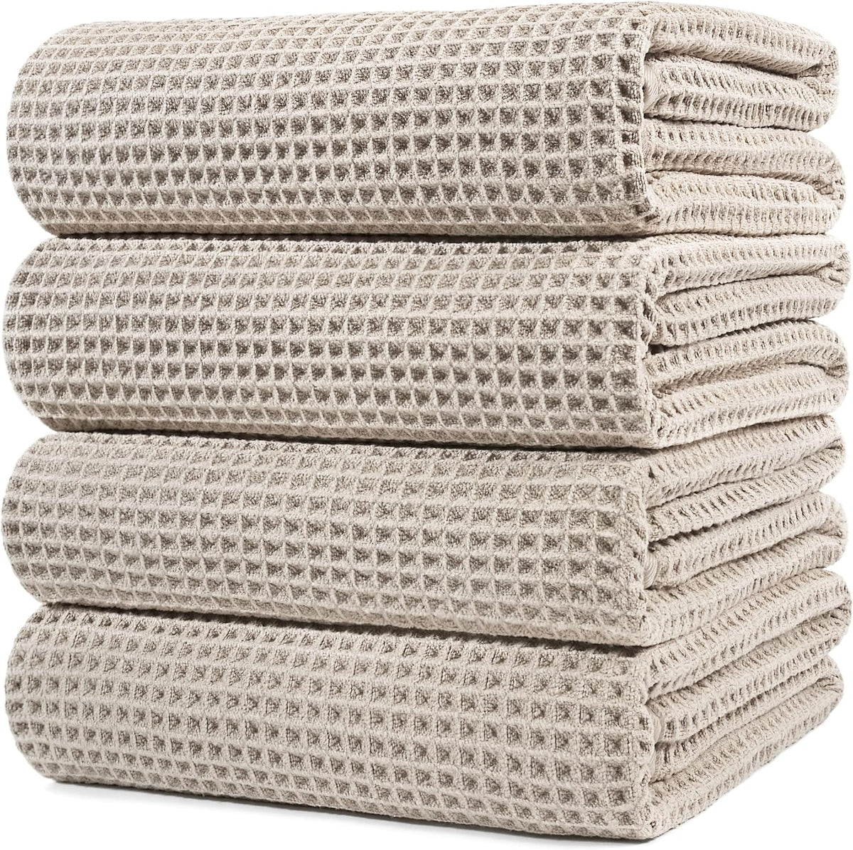 430 GSM Microfiber Oversize Quick Dry Lint Free Bath Towel, 60 x 30 in, 4 Pack (Waffle Weave)