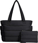 Puffer Tote Bag for Women, Lightweight Puffy Handbag with Compartments, Quilted Shoulder Bag for Work, Travel, Gym