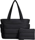 Puffer Tote Bag for Women, Lightweight Puffy Handbag with Compartments, Quilted Shoulder Bag for Work, Travel, Gym