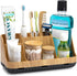 Bathroom Organizers Countertop - Detachable 7 Slots Kids Electric Toothbrush and Toothpaste Holde Drainage for Bathroom Accessories Organization Counter Vanity Sink Storage, Wood