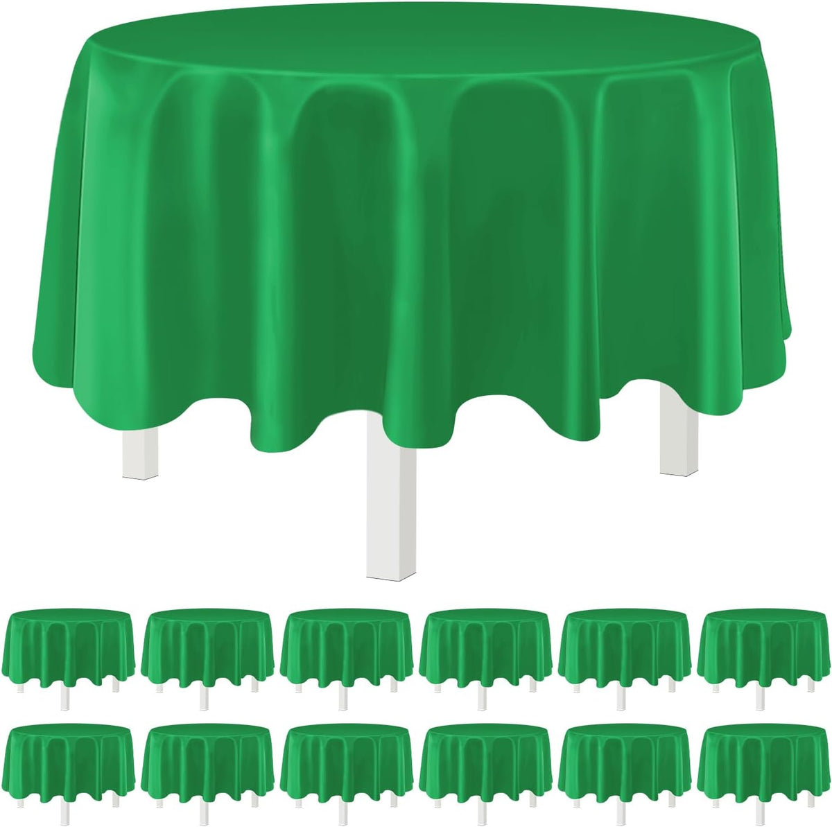 Green 12 Pack Plastic Tablecloths 84" Disposable Round Table Cloth Plastic Table Cover for Party Disposable Tablecloths