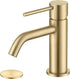 Brushed Gold Bathroom Faucet, Single Handle Brass Sink Faucet Bathroom Single Hole with Pop Up Sink Drain Assembly and Water Faucet Supply Lines