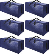 6 Pack Extra Large Moving Bags with Strong Zippers & Carrying Handles, Heavy Duty Storage Tote for Space Saving Moving Storage, Fold Flat, Alternative to Moving Box (Navy Blue)