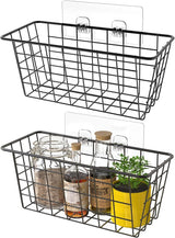Hanging Kitchen Baskets Wire Storage Basket Over the Cabinet Door Organizer, No Drilling Adhesive Basket for Cabinet Pantry Organization and Kitchen, Bathroom, Storage, 2 Pack, Black