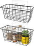 Hanging Kitchen Baskets Wire Storage Basket Over the Cabinet Door Organizer, No Drilling Adhesive Basket for Cabinet Pantry Organization and Kitchen, Bathroom, Storage, 2 Pack, Black