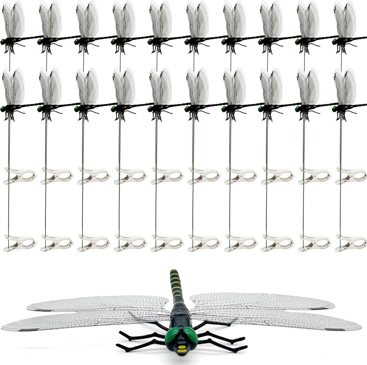 20 Pcs Dragon Fly Clips for Bugs Repellent, 3D Artificial Dragonfly Hat Clip, Dragonfly Garden Decor (20, Black*20 Pcs)
