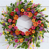 Artificial Spring Wreath 22 Inch Summer Wreaths for Front Door with Green Eucalyptus Leaves Pink Daisy Lavender Spring Door Wreath for Farmhouse Wall Wedding Home Porch Easter