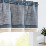 Linen Valance for Farmhouse Living Room Windows 16 Inch Slubbed Crossed Double Layer Window Valance Light Filtering Rustic Country Overlay Rod Pocket 1 Panel Navy Blue