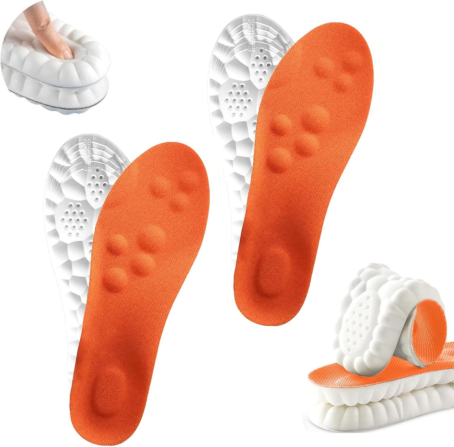 2 Pairs 4D Cloud Insoles for Men & Women,Memory Foam Cloud Insoles with Arch Support,2026 New Comfortable and Breathable Massage Shoe Inserts,Trim to Fit All Shoe Types Orange 53-54
