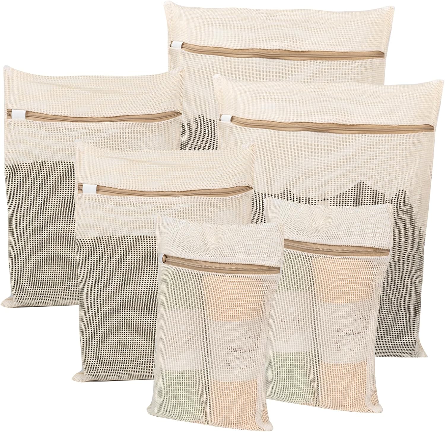 6-Piece Bag, Durable Cotton Mesh Laundry Bag, Sturdy Zipper, Breathable Mesh, Exquisite Laundry Bag for Underwear, Clothes, Pants, Shoes and Socks