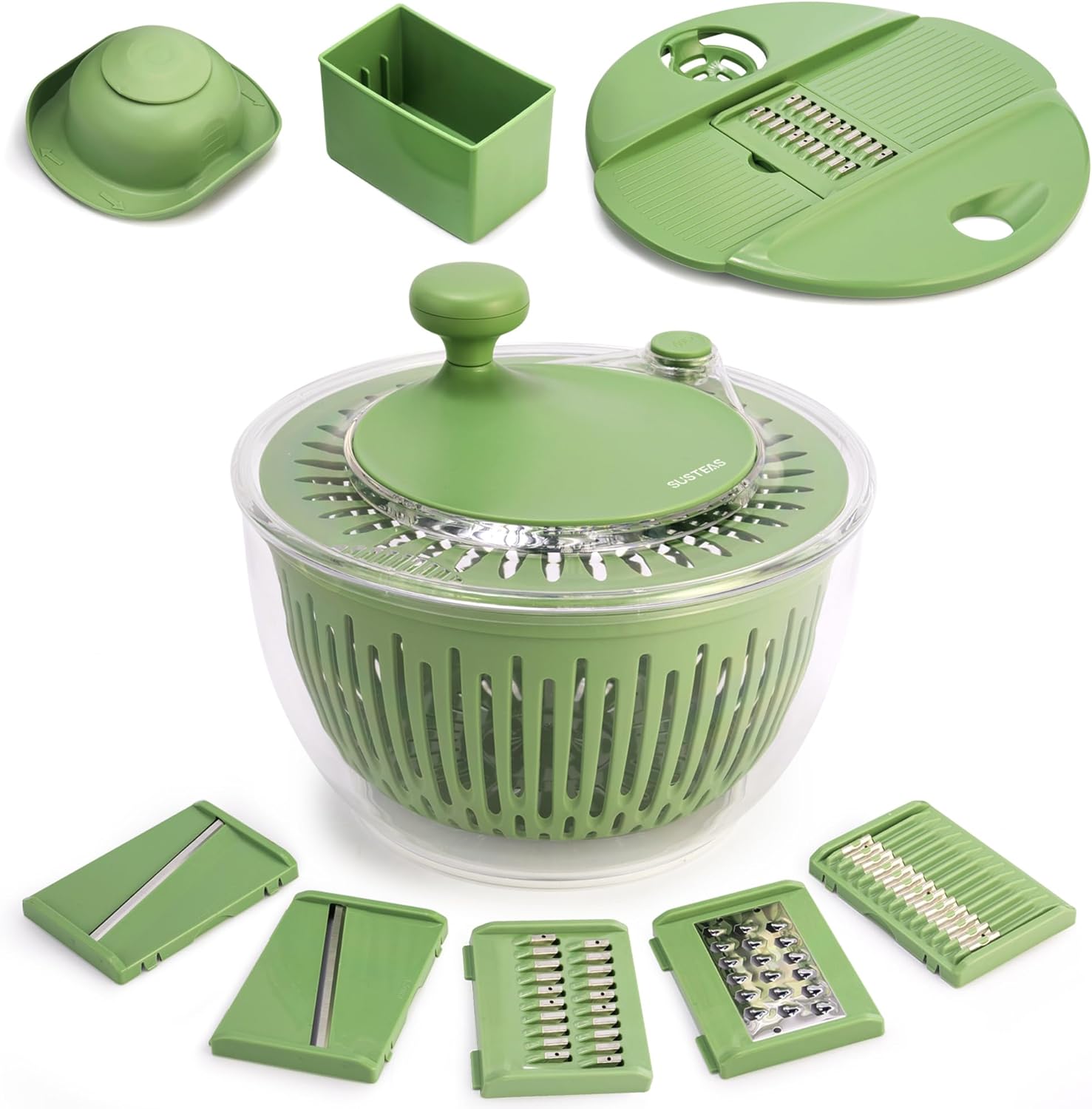 Salad Spinner Large, Vegetables Wash Bowl, Fruits & Herb Lettuce Dryer with 5 Blade Slicer Egg Yolk Strainer Shredder for Efficient Salad Preparation and Food Washing, 4.25Qt