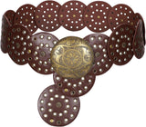Women Vintage Leather Belt Western Disc Waist Belts Ladies Western Belt Boho Belt for Dress Jean-