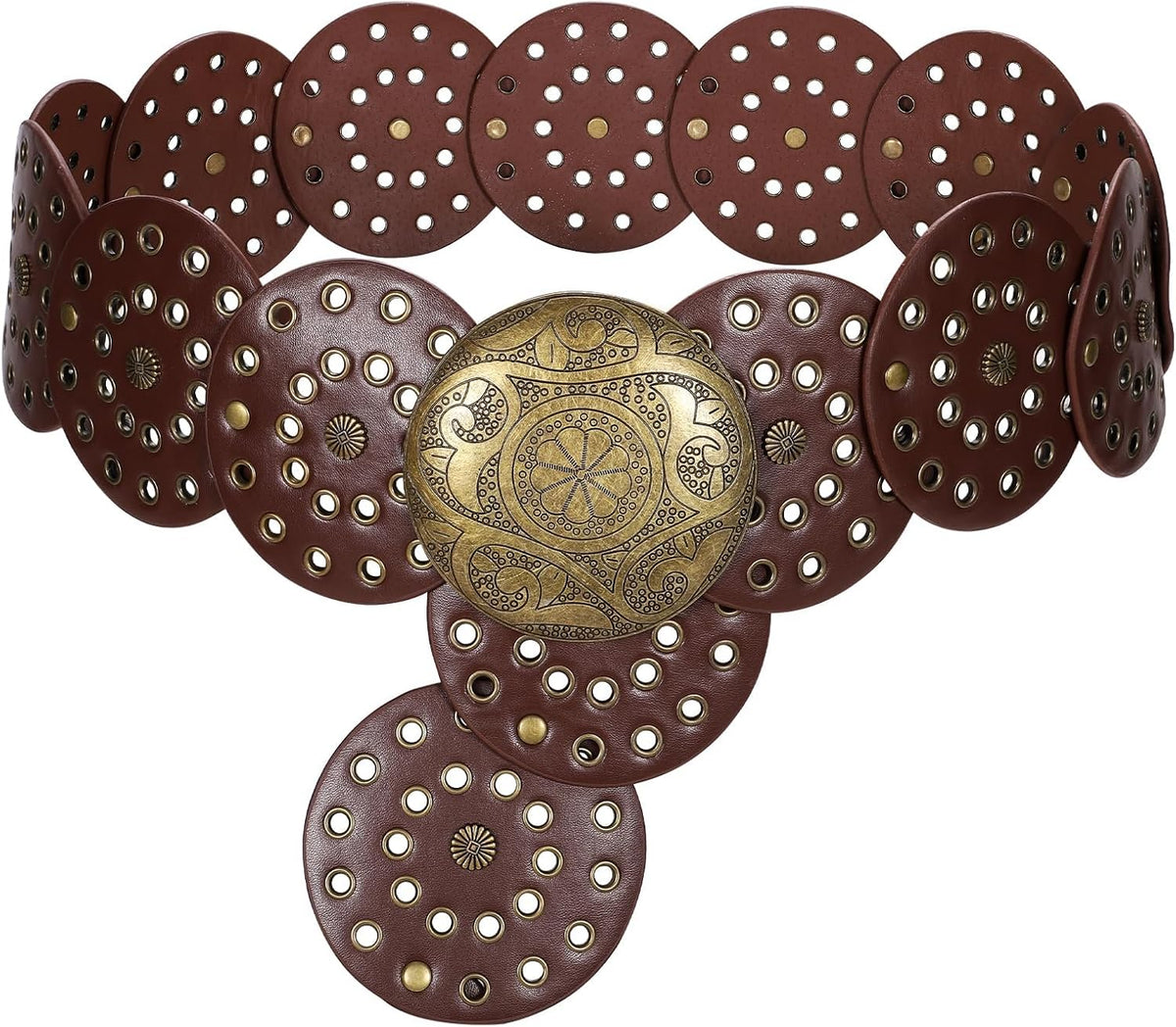 Women Vintage Leather Belt Western Disc Waist Belts Ladies Western Belt Boho Belt for Dress Jean-