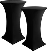 Cocktail Table Covers, 2 Pack - Fitted Stretch Spandex Square Corners Cocktail Tablecloths,High Top Table Cloths (Black, Fit for 30"-32" Diameter x 43" Height Tables)