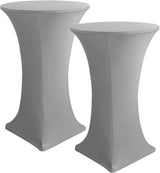 Cocktail Table Covers, 2 Pack - Fitted Stretch Spandex Square Corners Cocktail Tablecloths (Light Grey, Fit for 30"-32" Diameter x 43" Height Tables)