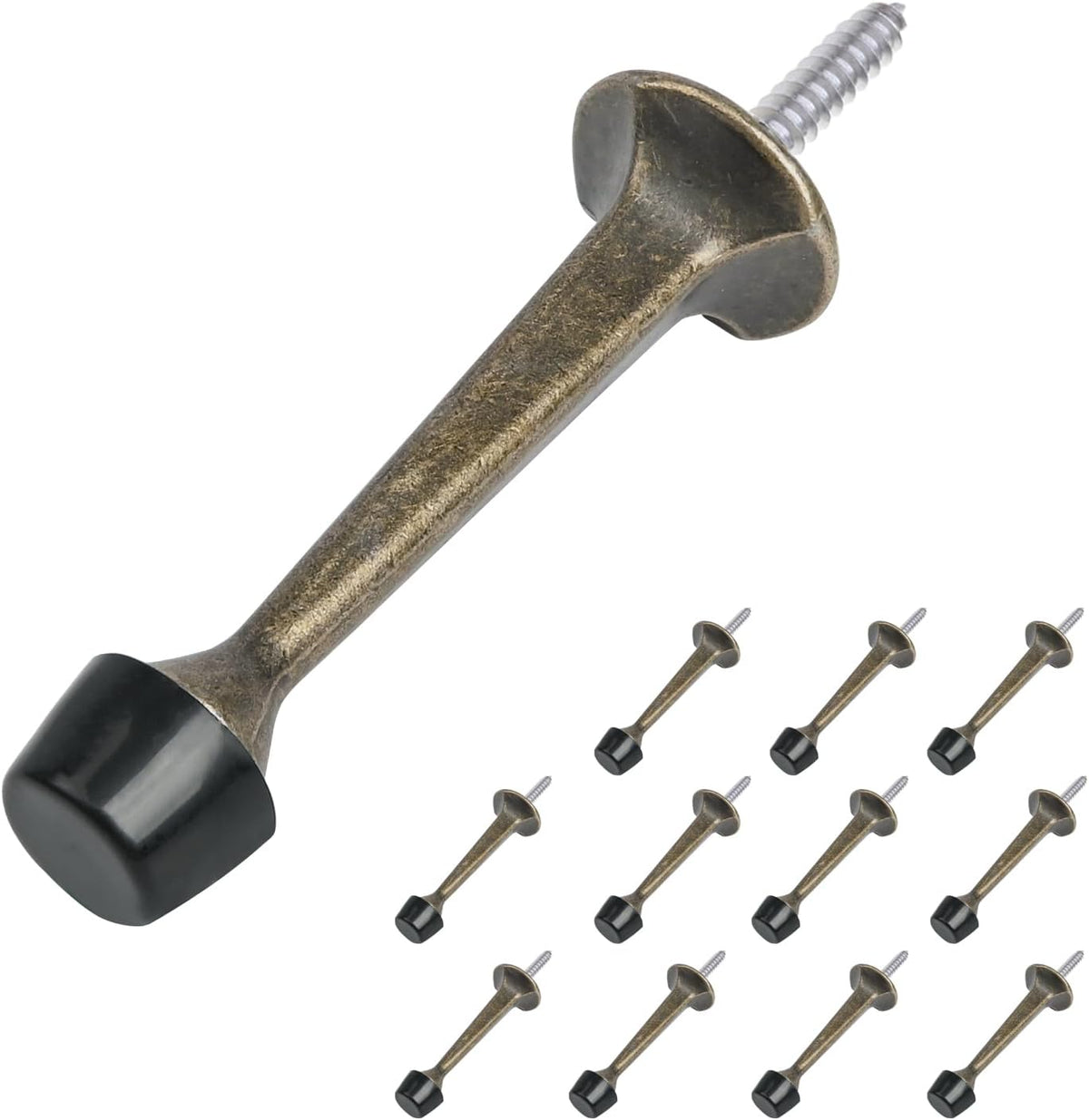12 Pack Heavy Duty Solid Rigid Door Stop with Soft Rubber Tip, Zinc Die Cast Door Stopper Protect Wall & Door,Antique Brass