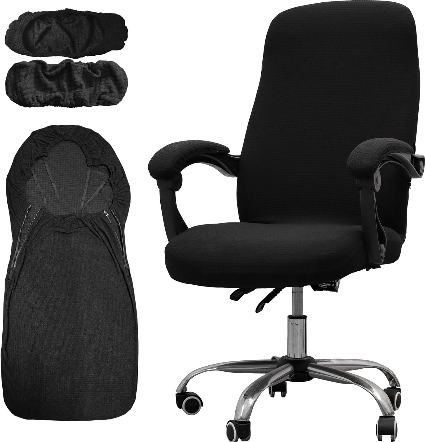 Office Chair Cover with Armrest Covers， Universal Stretch Desk Chair Cover, Computer Chair Slipcovers (Size: L) - Black