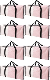 Extra Large Moving Bags with Zippers & Carrying Handles, Heavy-Duty Storage Tote for Space Saving Moving Storage, Fold Flat, Alternative to Box and Bin - 8 Pack, Semi-Transparent