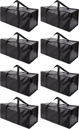 Extra Large Moving Bags with Zippers & Carrying Handles, Heavy-Duty Storage Tote for Space Saving Moving Storage, Fold Flat, Alternative to Box and Bin - 8 Pack, Black